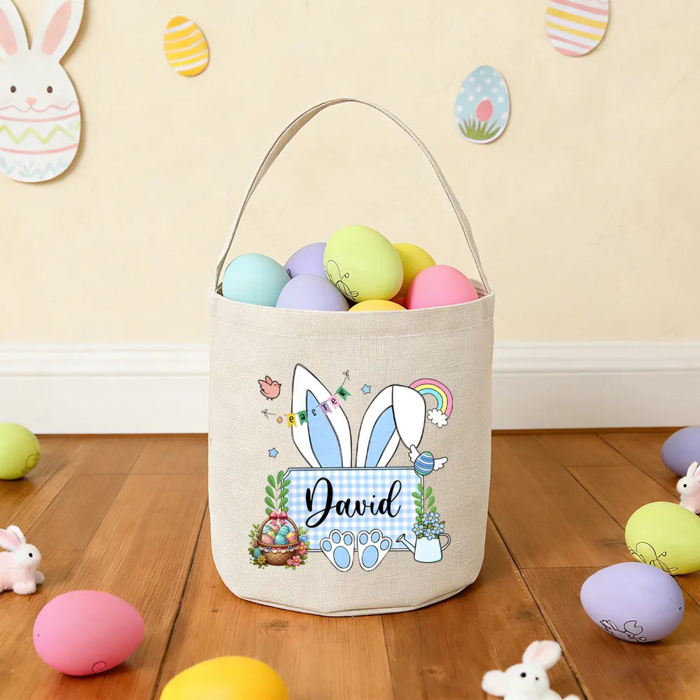 Personalized Easter Basket – Custom Bunny Egg Hunt Bag for Kids