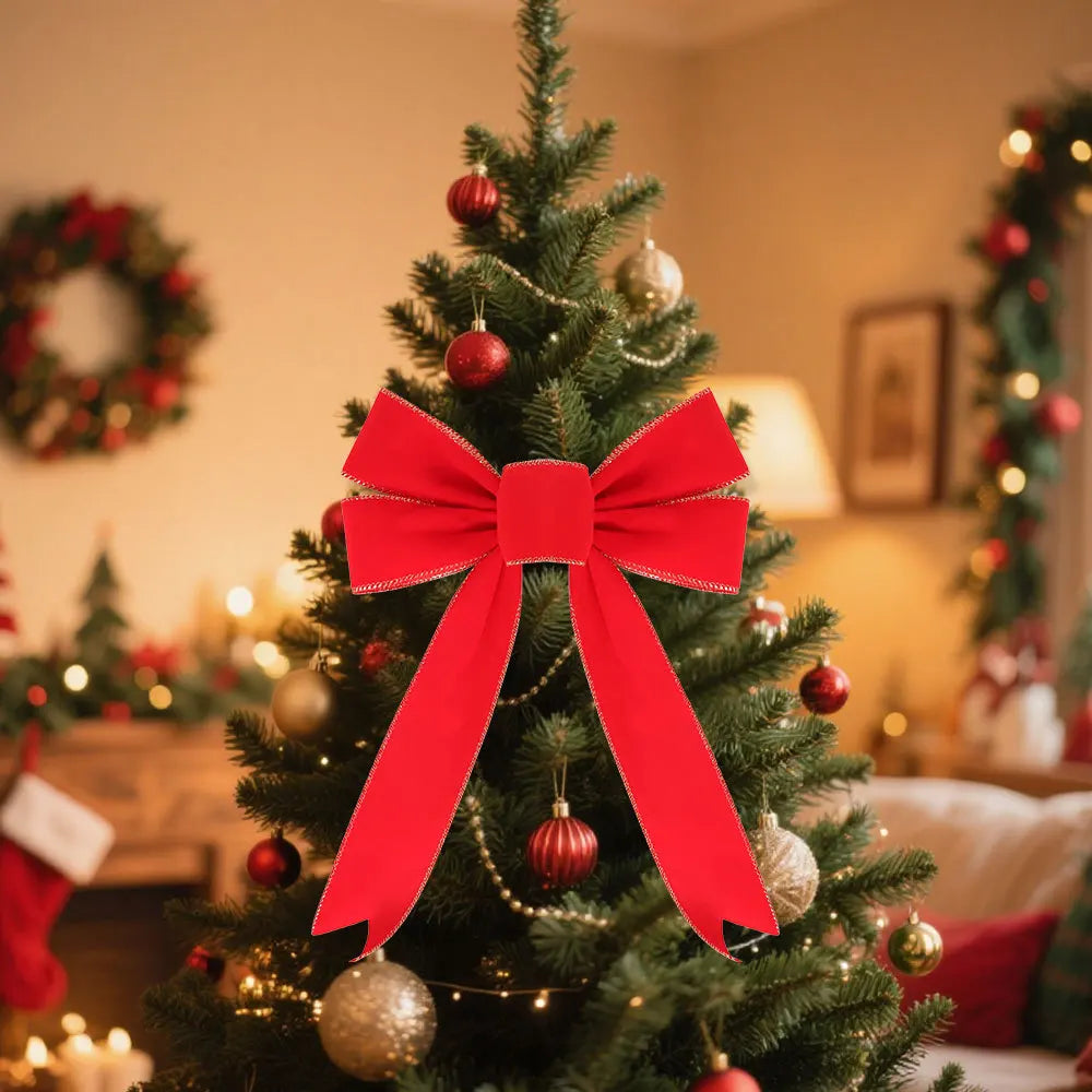 Red Velvet Christmas Bow Ornament – Handmade Flocking Décor