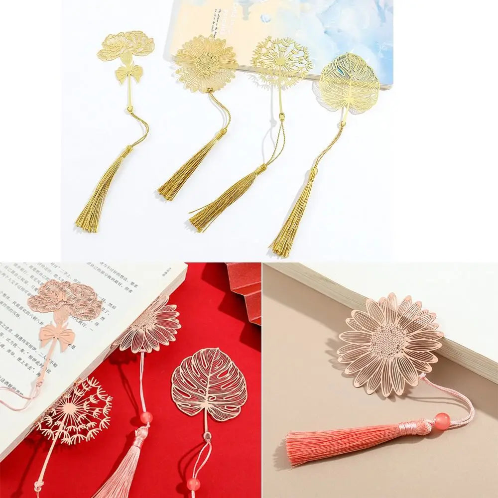 Chinese Style Metal Hollow Bookmark with Tassel | Floral Gift