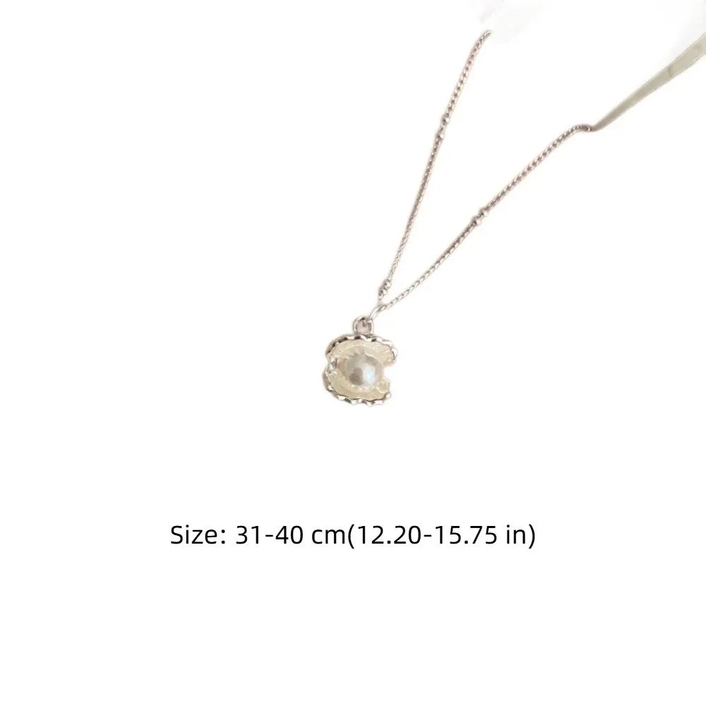 White Pearl Shell Pendant Necklace | Silver Choker Chain