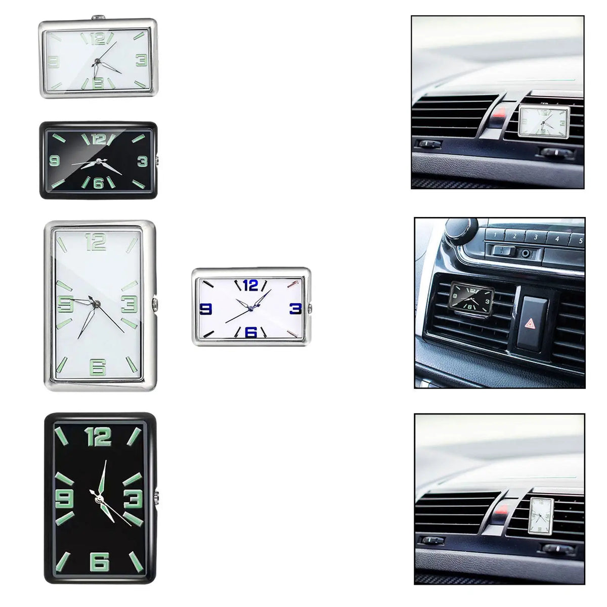 6-Pack Self-Adhesive Luminous Analog Clock – Car Dashboard