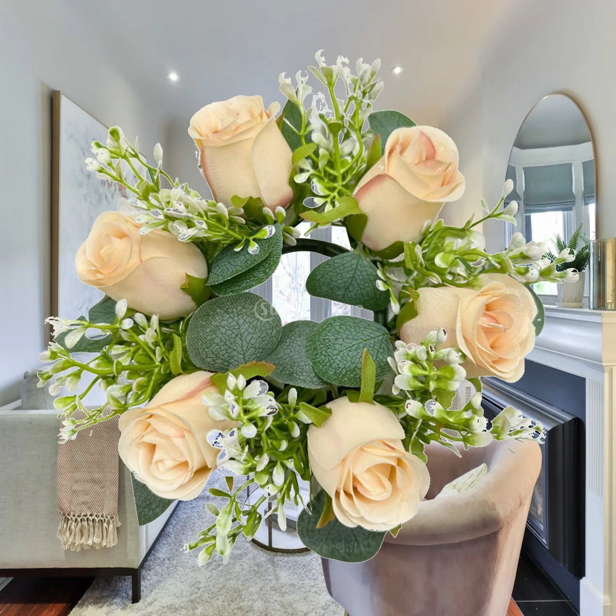 Artificial Floral Candle Ring Wreath | Greenery Rose Décor
