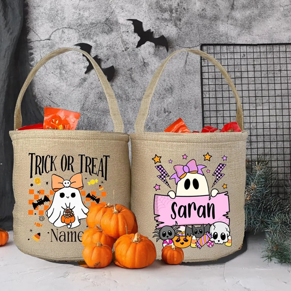 Personalized Halloween Trick or Treat Linen Bag & Bucket