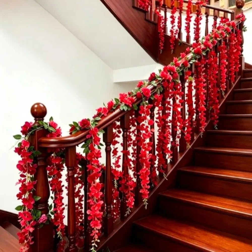 250cm Artificial White Rose Vine | Faux Flower Wall Hanging