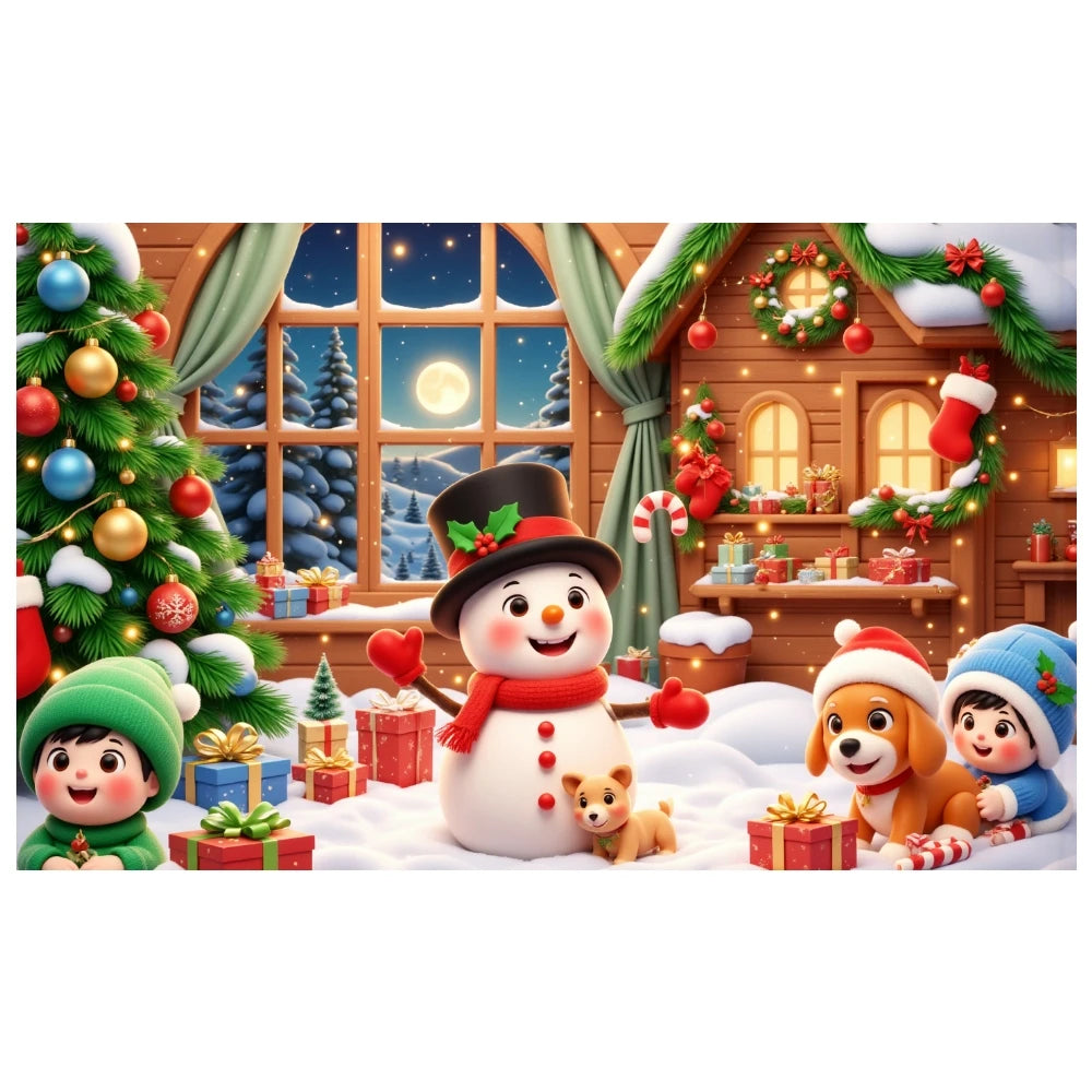 Snowman Christmas Banner – Winter Party Backdrop 180x110cm