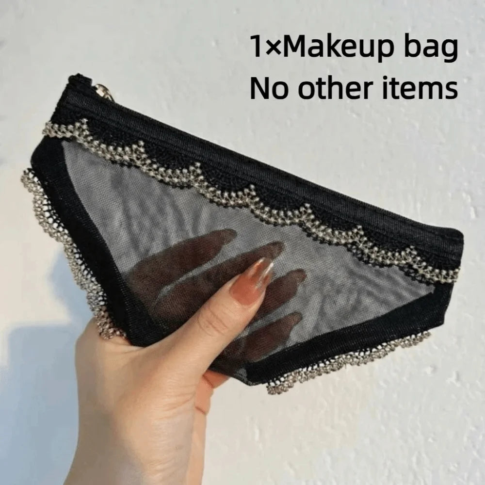 Y2K Briefs Shape Cosmetic Bag – Lace Mesh Makeup Travel Pouch