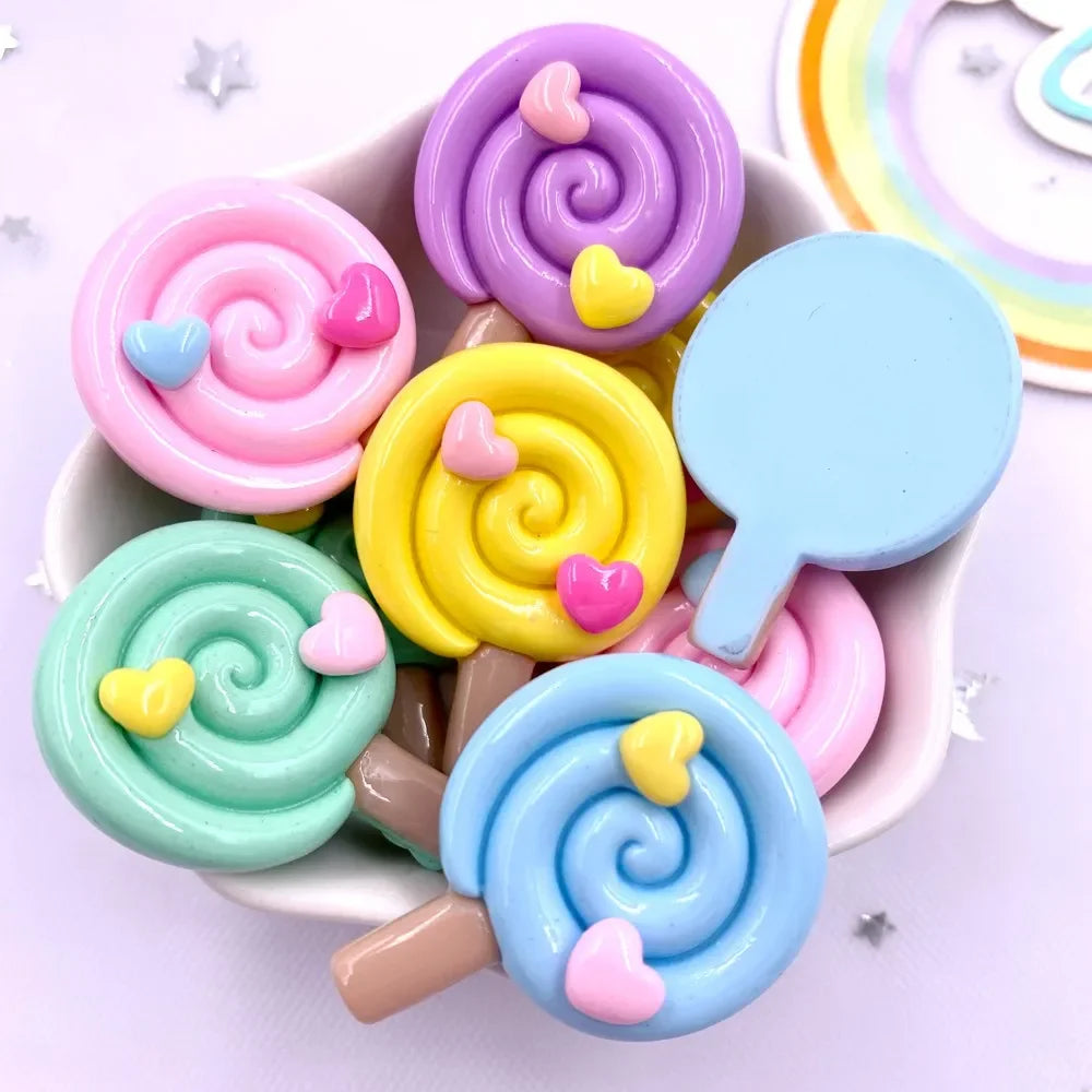 Resin Love Lollipop Flatback Cabochons 10pcs – DIY Craft Embellishments