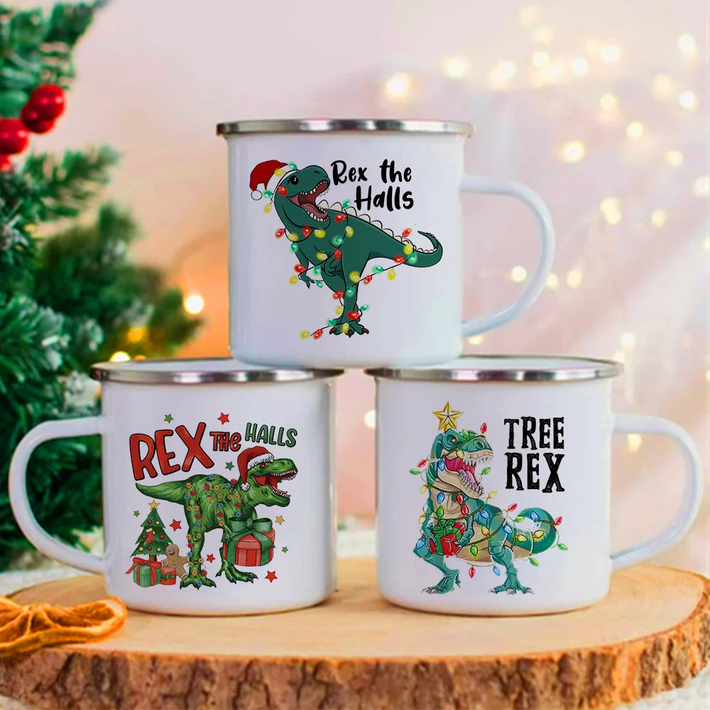 Cute Dinosaur Enamel Mug | Kids Christmas Cocoa Cup Gift