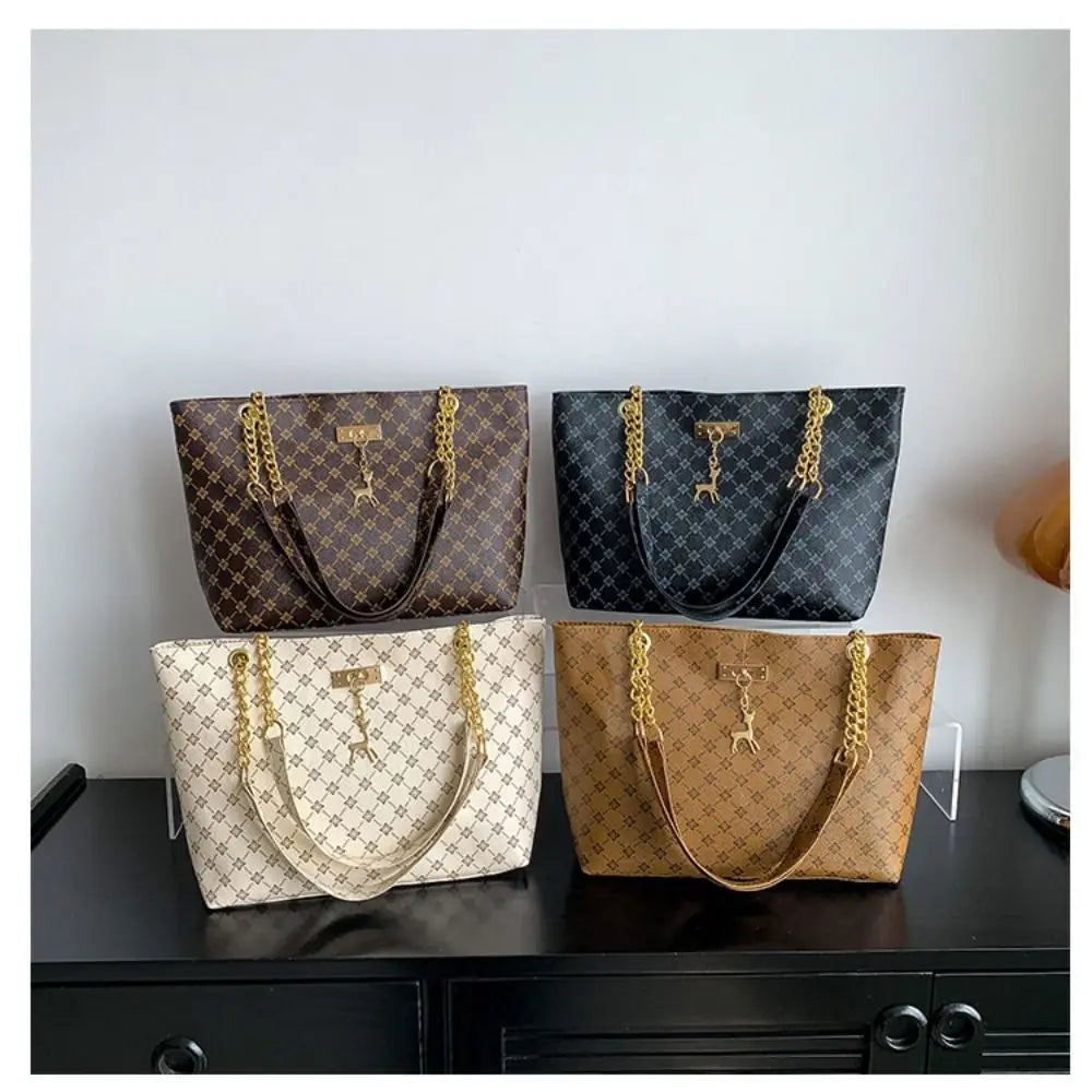Women's PU Leather Tote Bag – Large Capacity Printed Shoulder Bag