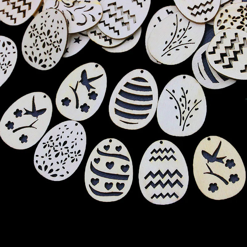 50-Pack Hollow Wooden Easter Eggs 37x28mm – DIY Pendants