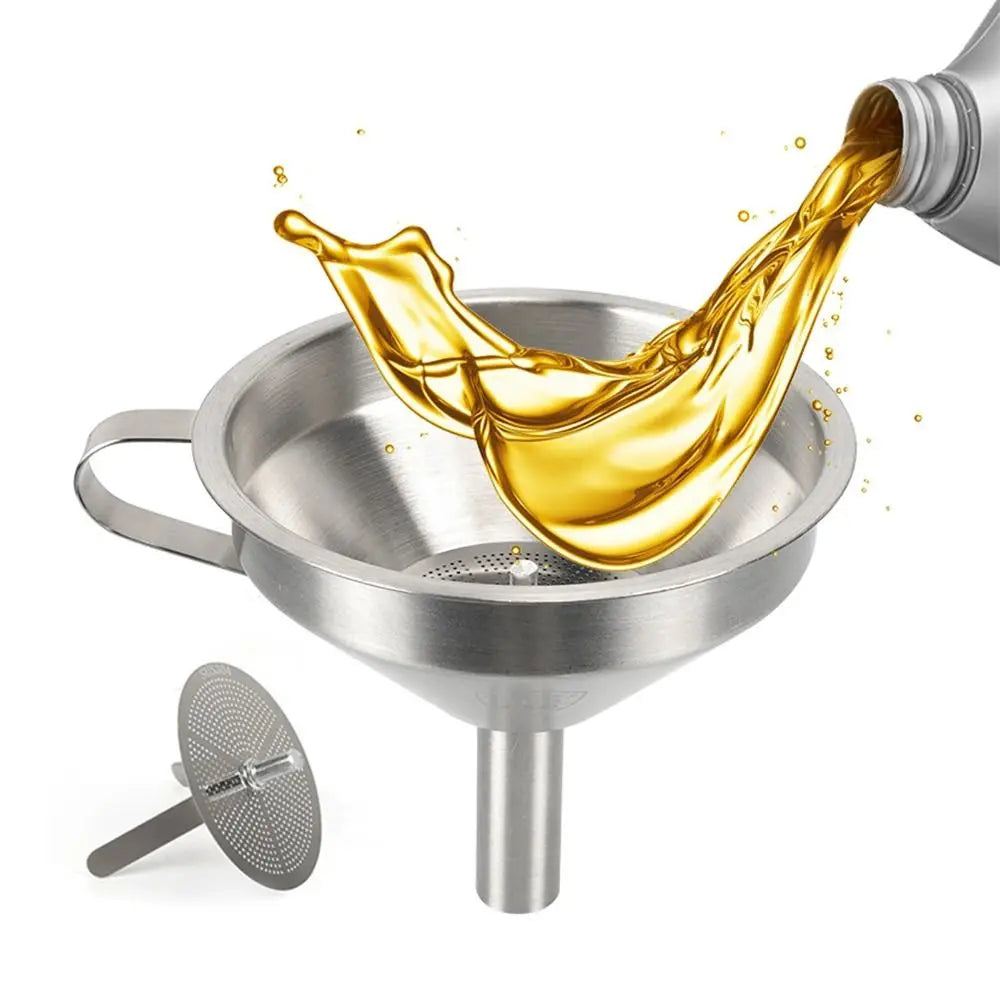 Wide Mouth Stainless Steel Funnel & Strainer Kitchen Tool