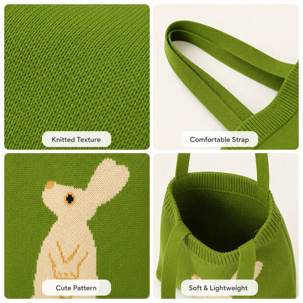 Cute Rabbit Knitted Tote Bag – Large Shoulder Handbag