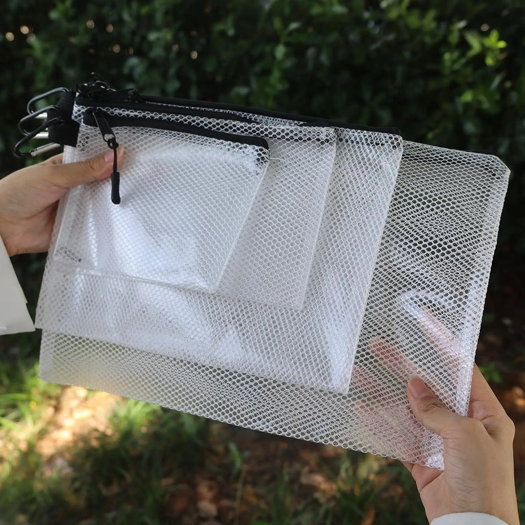 Transparent Mesh Storage Bag with Carabiner | XS–L Sizes