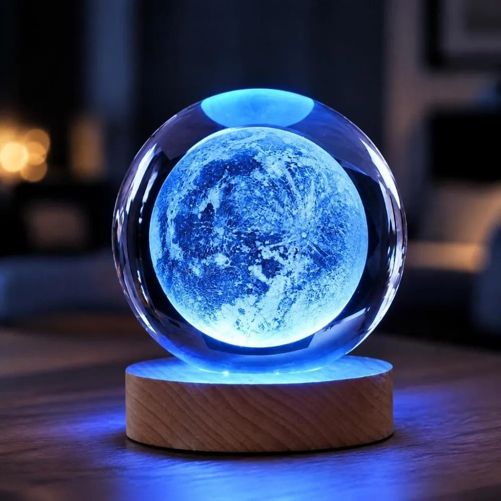 Moon Crystal Ball Night Light – 3D Engraved USB LED Lamp