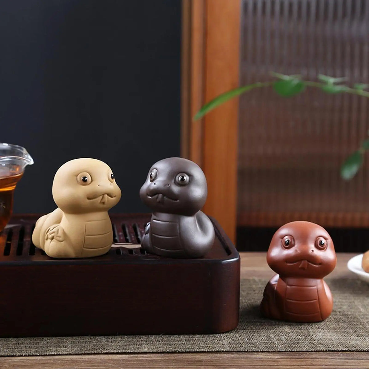 Ceramic Mini Snake Figurine – Tea Pet Desk Statue Decor