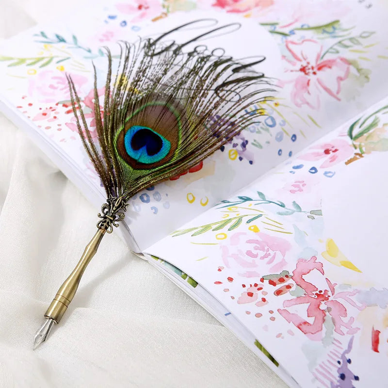 Peacock Feather Quill Dip Pen Set – Ink & 5 Nibs Gift Box