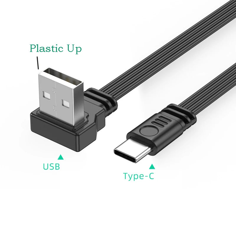 USB 2.0 to USB-C Angled Flat Cable – 2A Charging & Data Sync