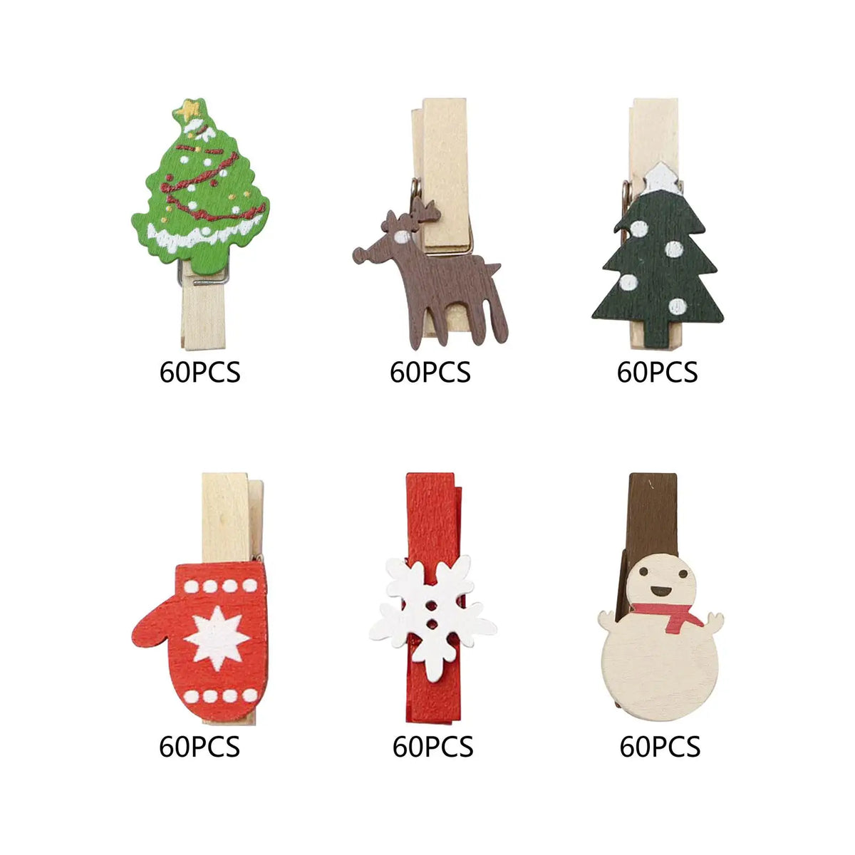 50-Piece Christmas Wooden Clips – DIY Holiday Craft Pins