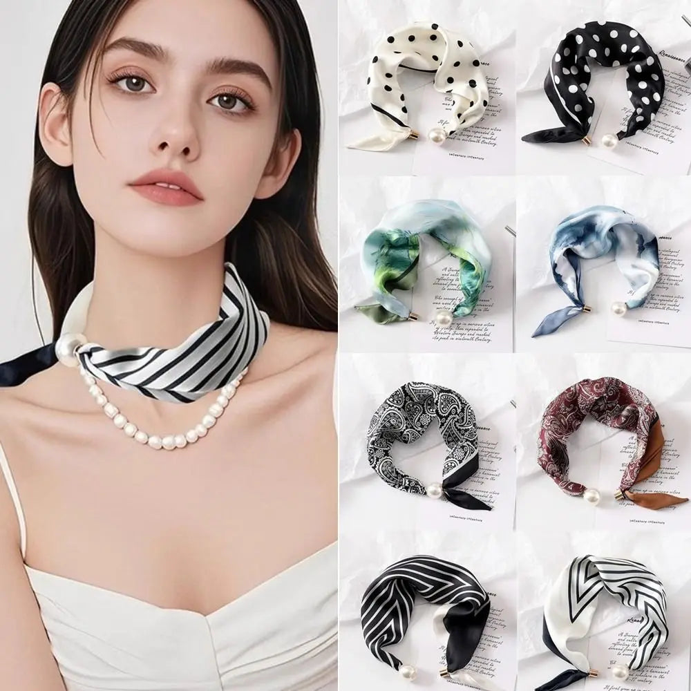 Pearl Buckle Printed Neck Scarf – Lightweight Women's Neckerchief