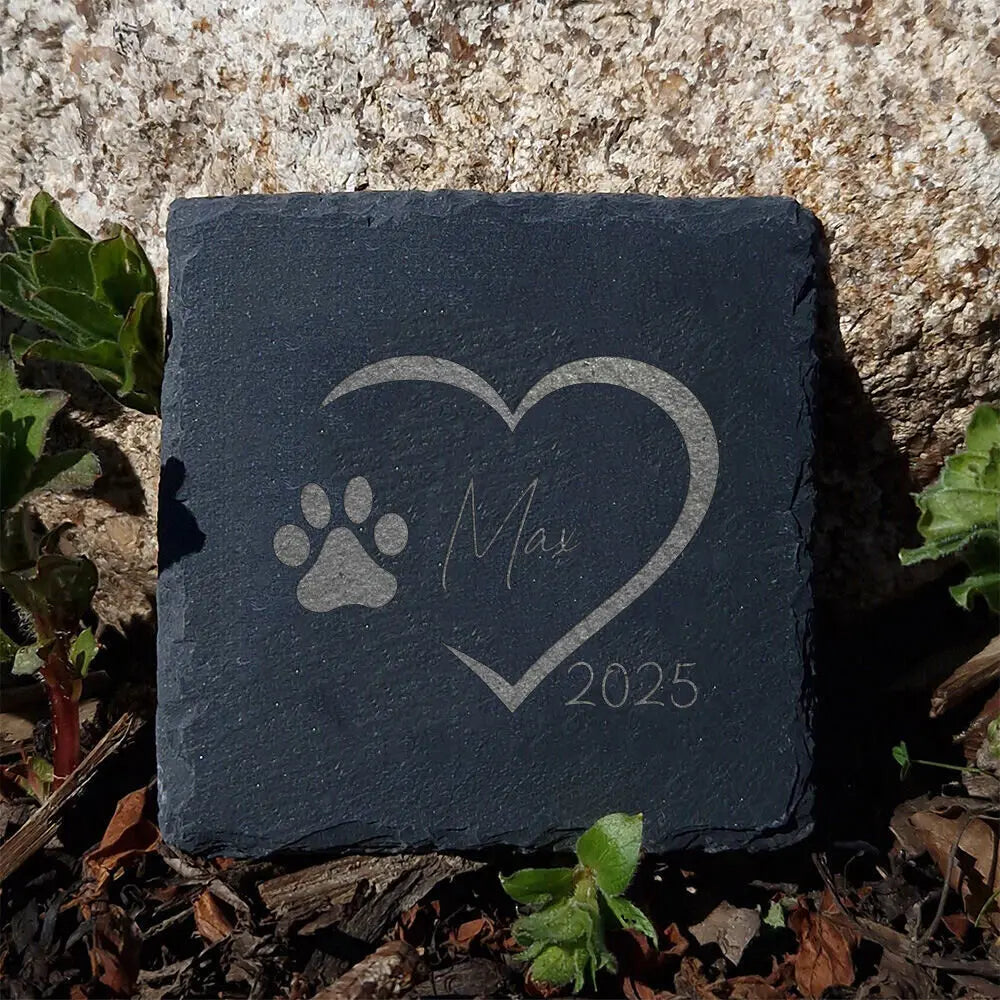 Personalized Dog Memorial Slate Plaque – Pawprint Stone