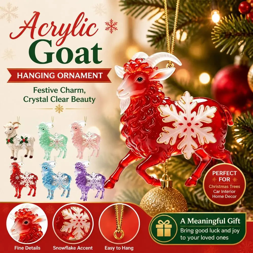 Acrylic Goat Hanging Ornament with Gold Cord & Snowflake