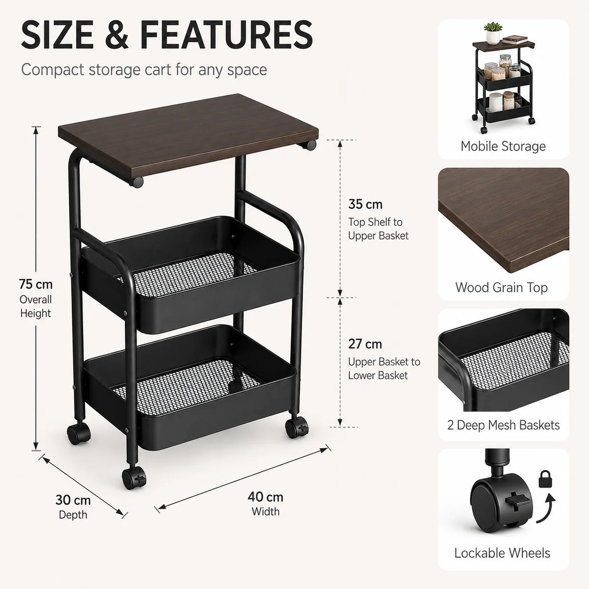 Multi-Layer Bedside Storage Shelf & Mobile Organizer Rack