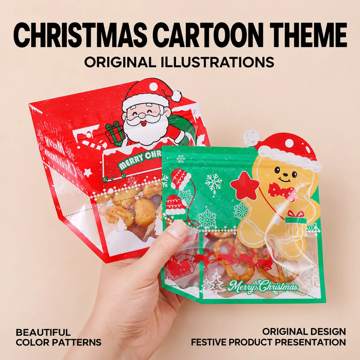 50-Pack Christmas Gingerbread Resealable Clear Bags 15×16cm