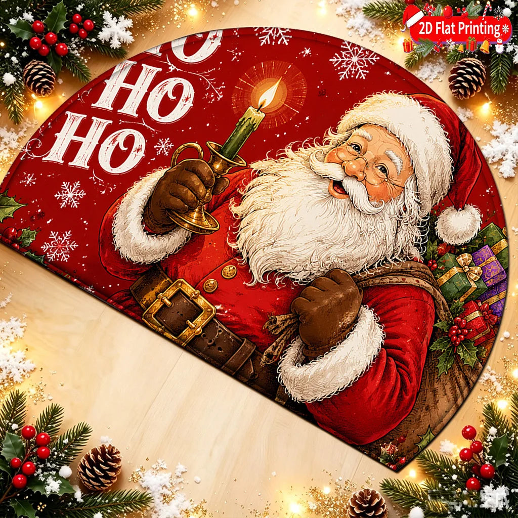 Vintage Santa Claus Ho Ho Ho Half-Round Holiday Doormat
