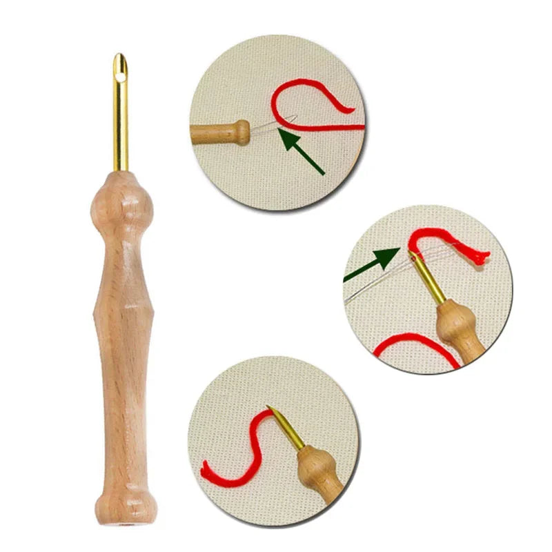 Wooden Handle Punch Needle Threader – Embroidery & Felting Tool
