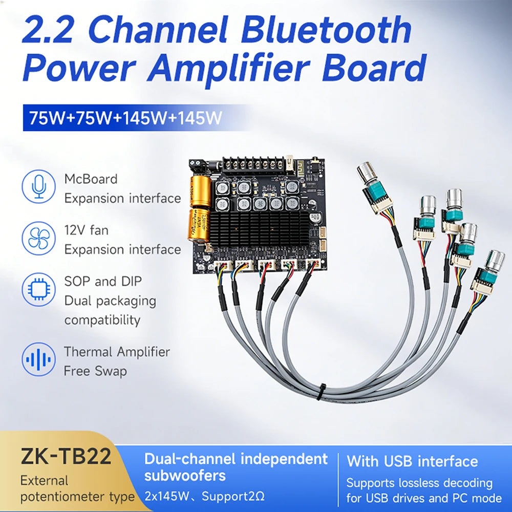 ZK-TB22 2.2-Ch Bluetooth Amplifier Board 75W+75W+145W