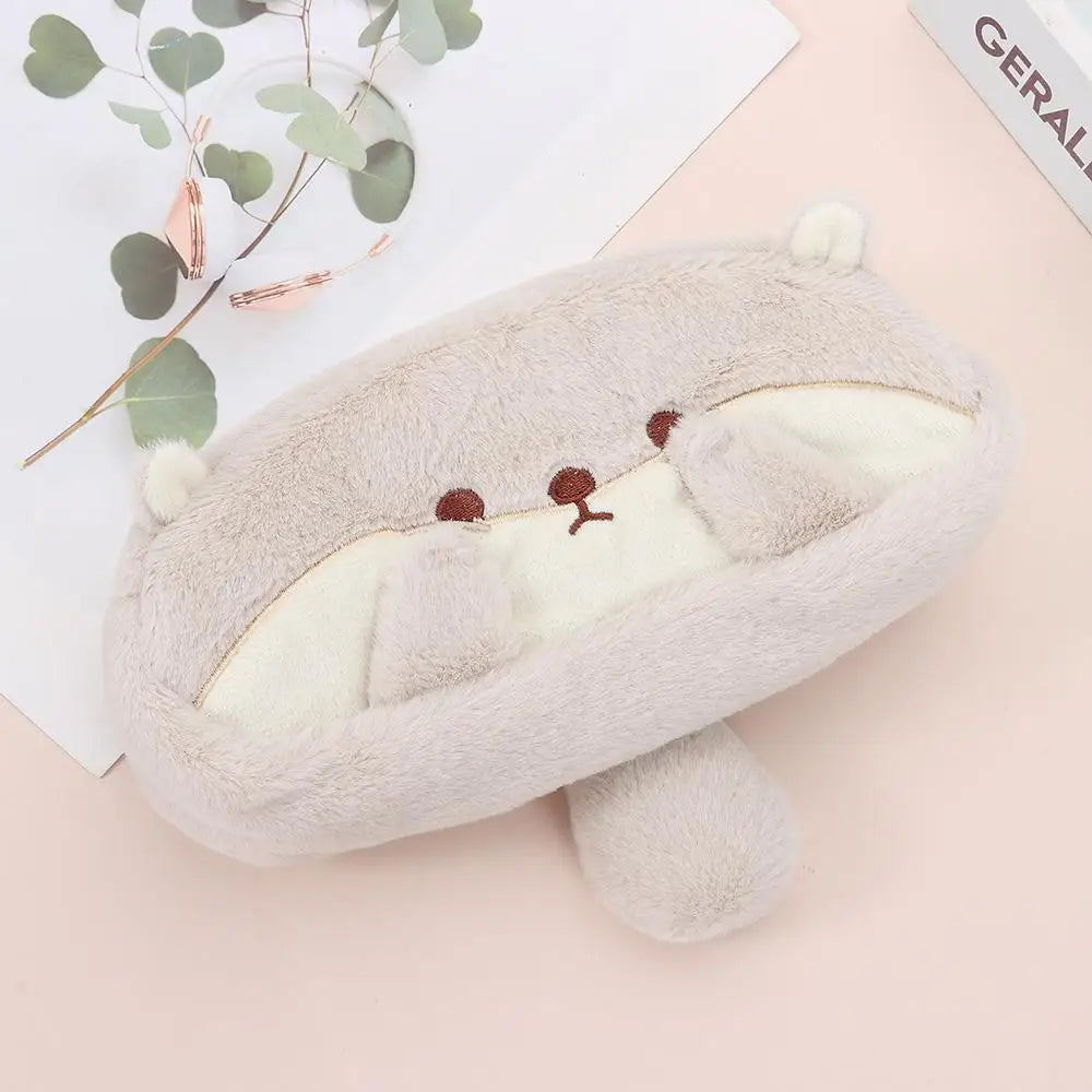 Otter & Penguin Plush Pencil Case – Large Capacity Pen Bag