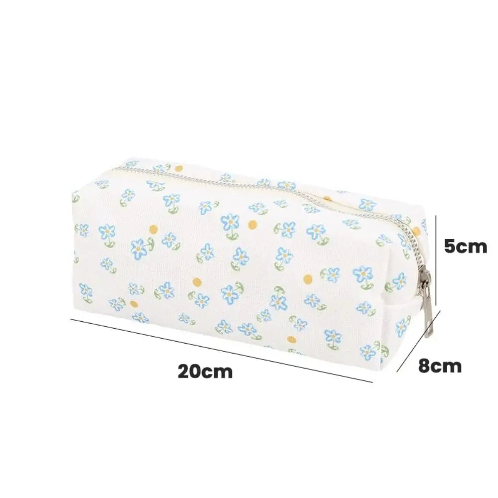Floral Canvas Pencil Case – Large Capacity Pen Bag