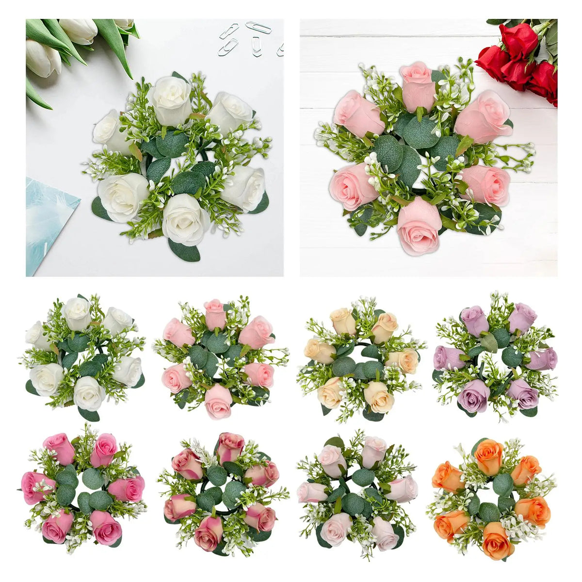 Artificial Floral Candle Ring Wreath | Greenery Rose Décor