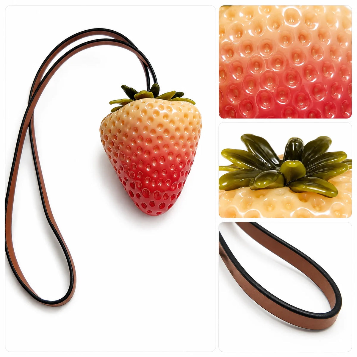 Strawberry Bag Charm Double Strap Pendant – Cute Fruit Keychain