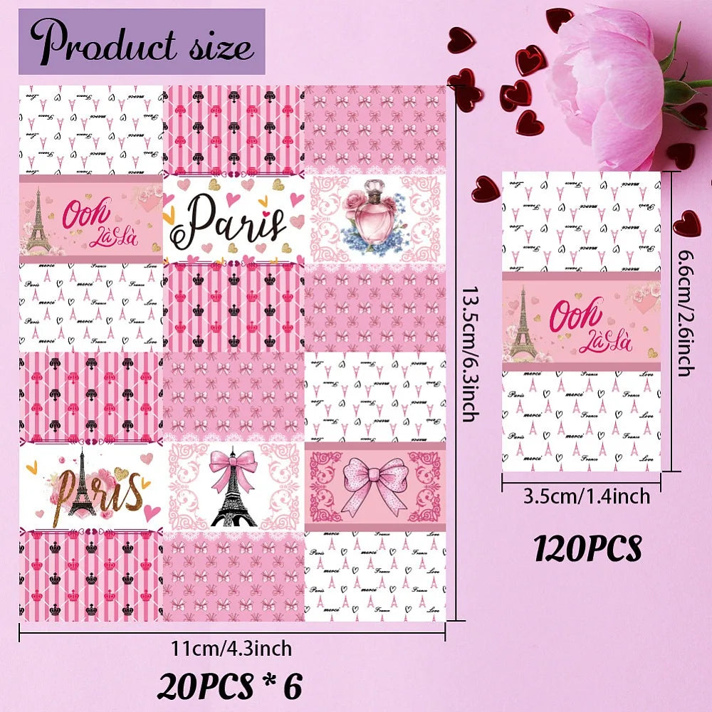 120pc Parisian Baby Shower Candy Bar Wrapper Stickers