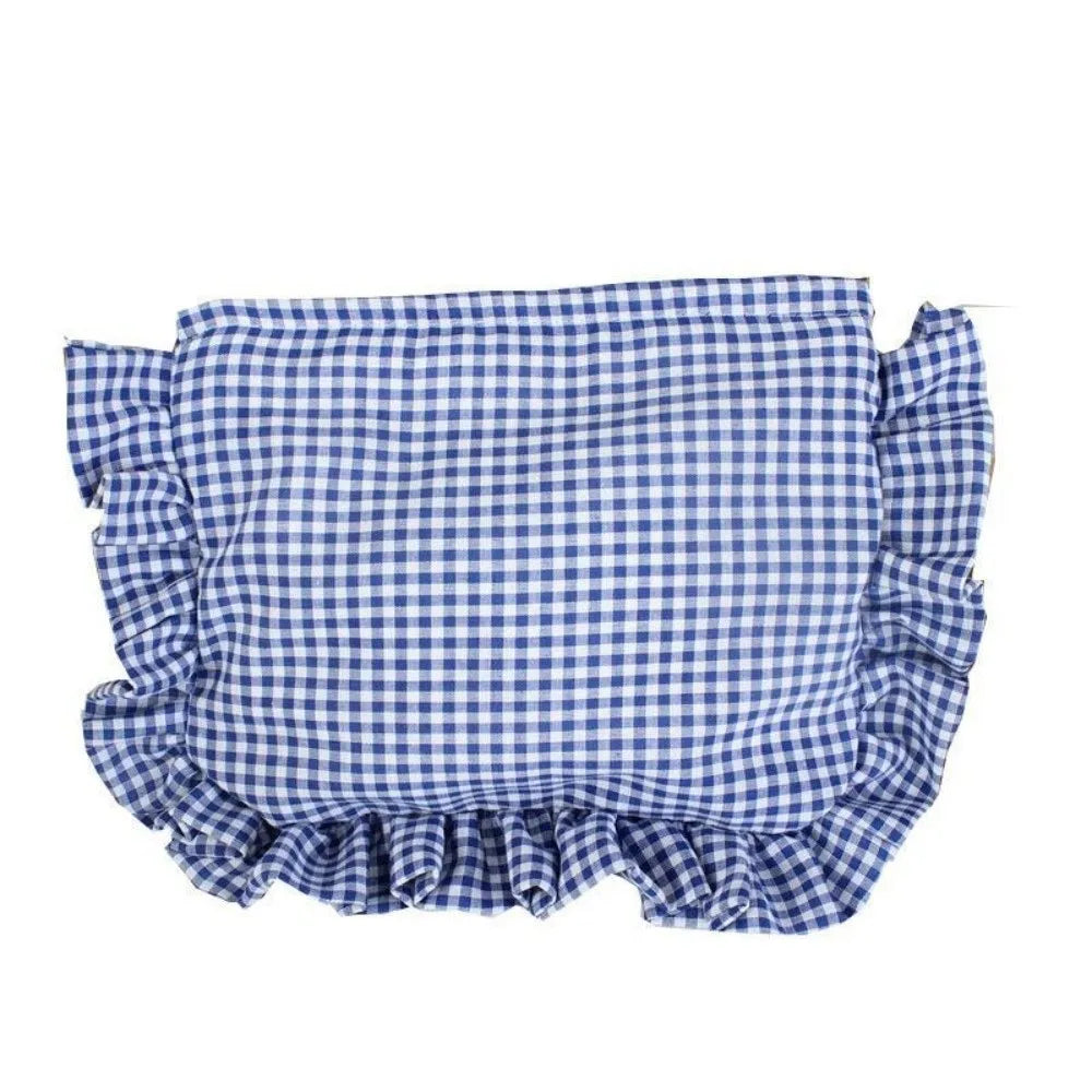 Ruffle Plaid Makeup Bag – Large Capacity Travel Toiletry Pouch