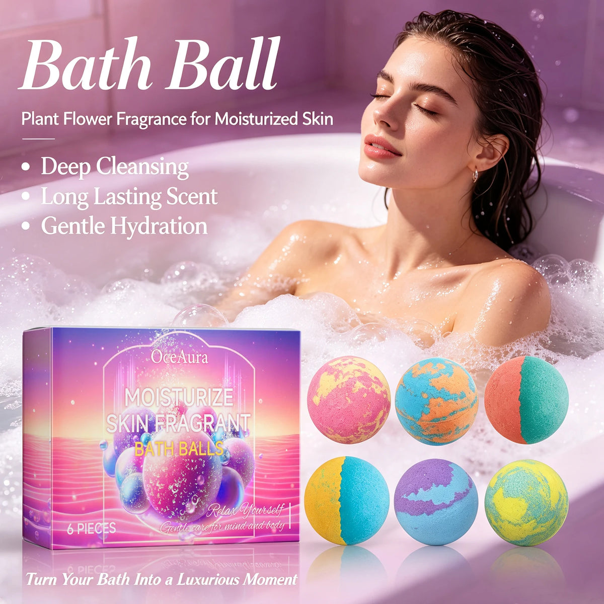 OceAura Bath Bomb Gift Set – Moisturizing Botanical Bubble Balls