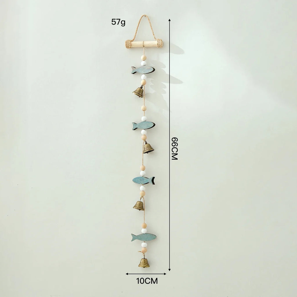 Mediterranean Fish Wind Chime – Wood & Hemp Rope Wall Decor