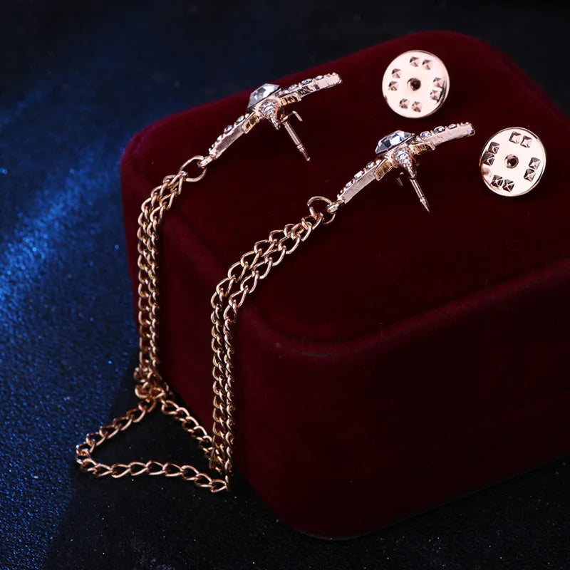 Men's Rhinestone Tassel Brooch Pin – Gold & Silver Luxury Accessory
