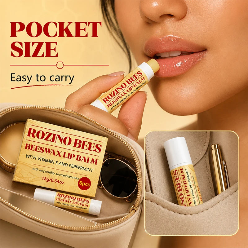 ROZINO 6-Pack Beeswax Lip Balm – Moisturizing & Nourishing