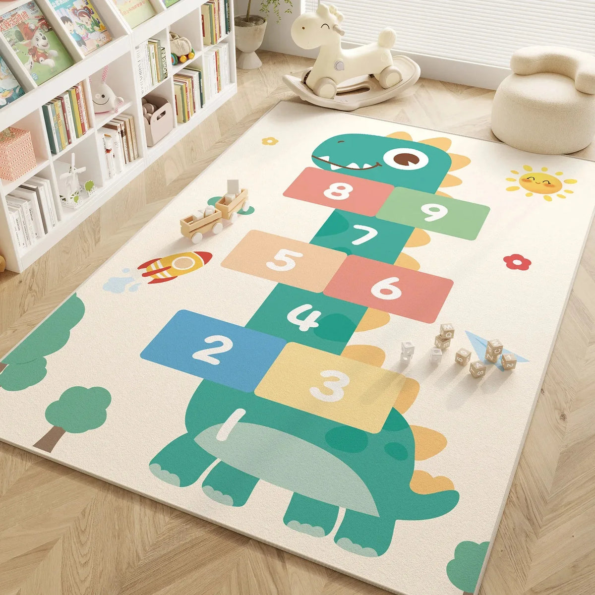Dinosaur Print Non-Slip Kids Play Mat & Cartoon Area Rug