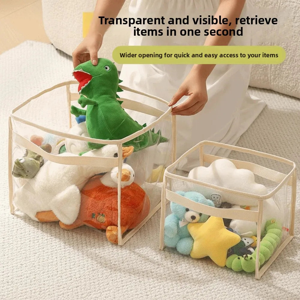 Transparent PVC Toy Storage Basket with Handle | Large Capacity