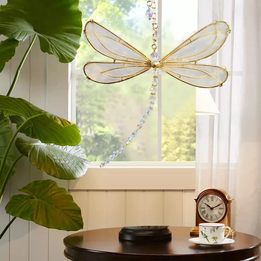 Dragonfly Suncatcher Pendant – Metal Wings & Crystal Window Decor