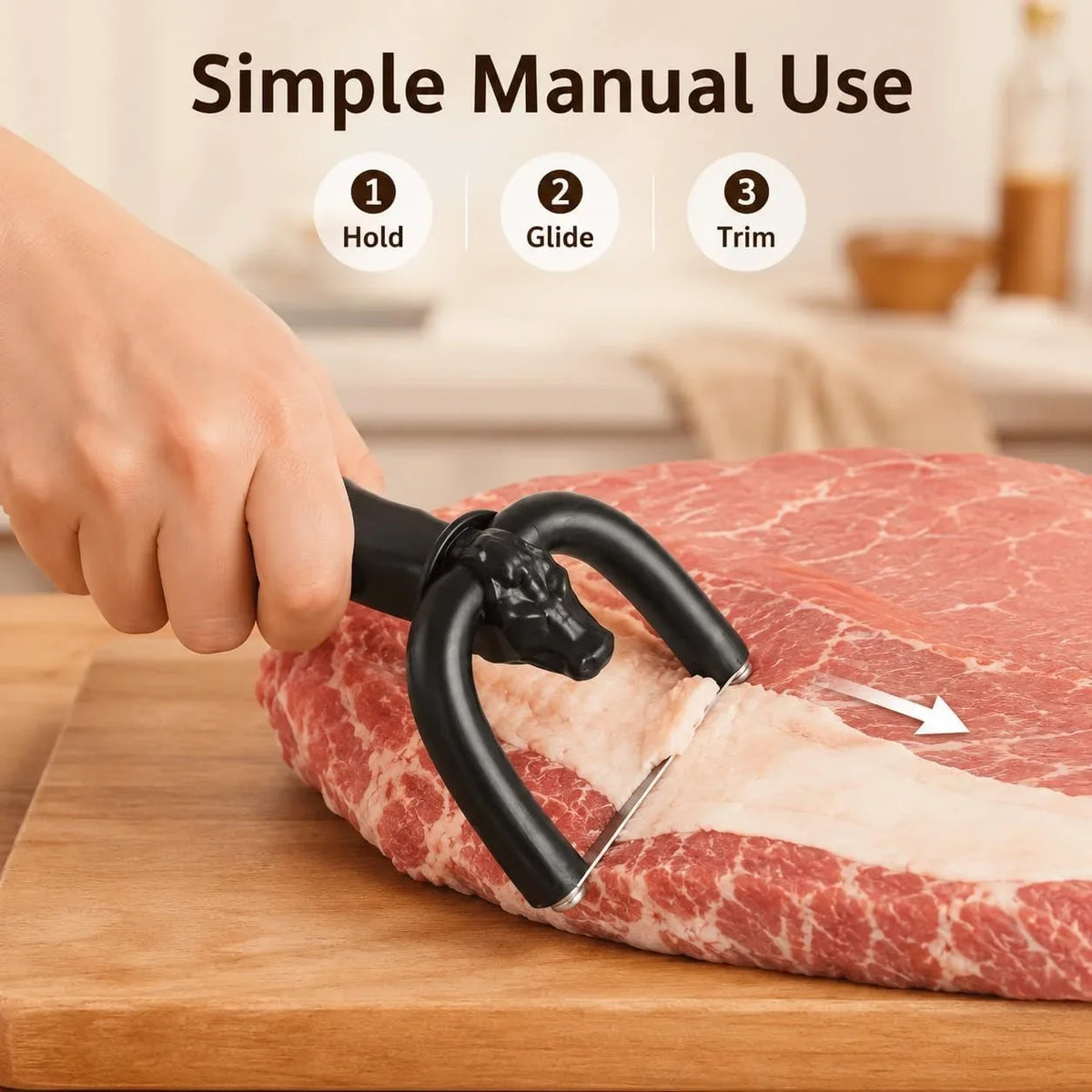 Handheld Manual Meat Slicer & Fat Trimmer – Curved Handle