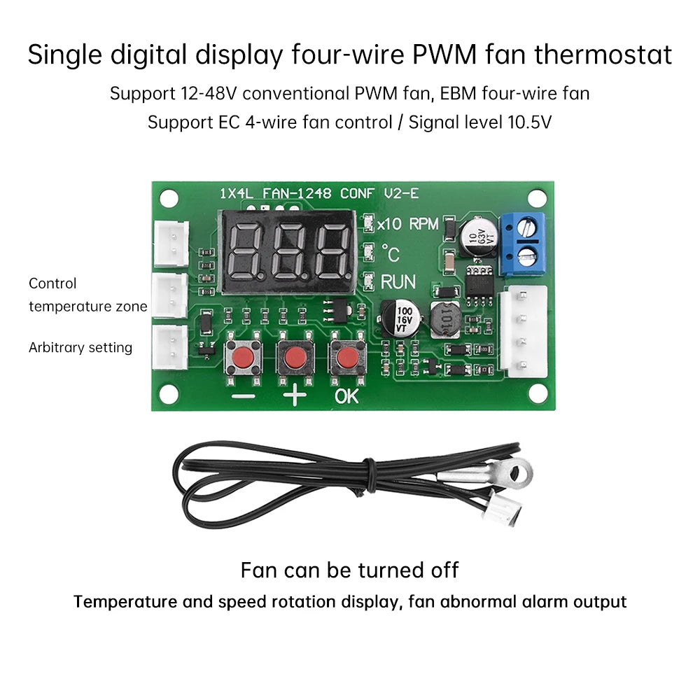 4-Wire PWM Fan Temperature Speed Controller DC 12–48V