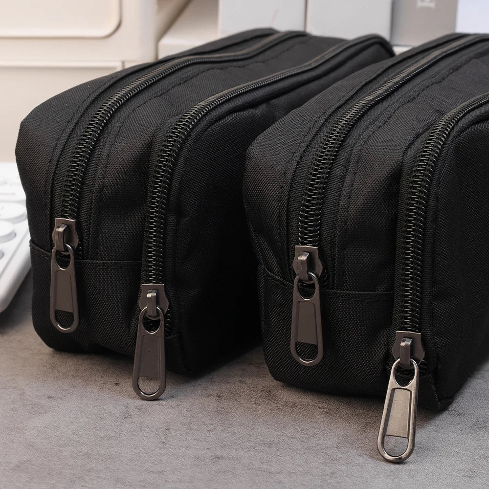 Large Capacity Black Fabric Pencil Case – Stationery Organizer