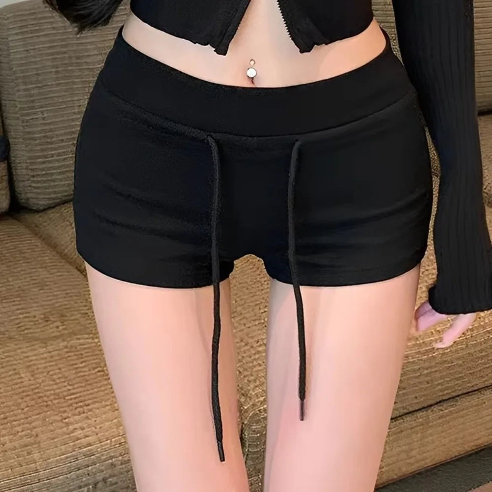 Women's Drawstring Sports Shorts – Slim Fit Casual | Black & Grey