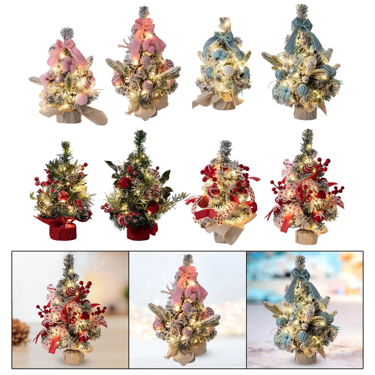 Mini Christmas Tree with Lights – Artificial PVC Desktop Decor