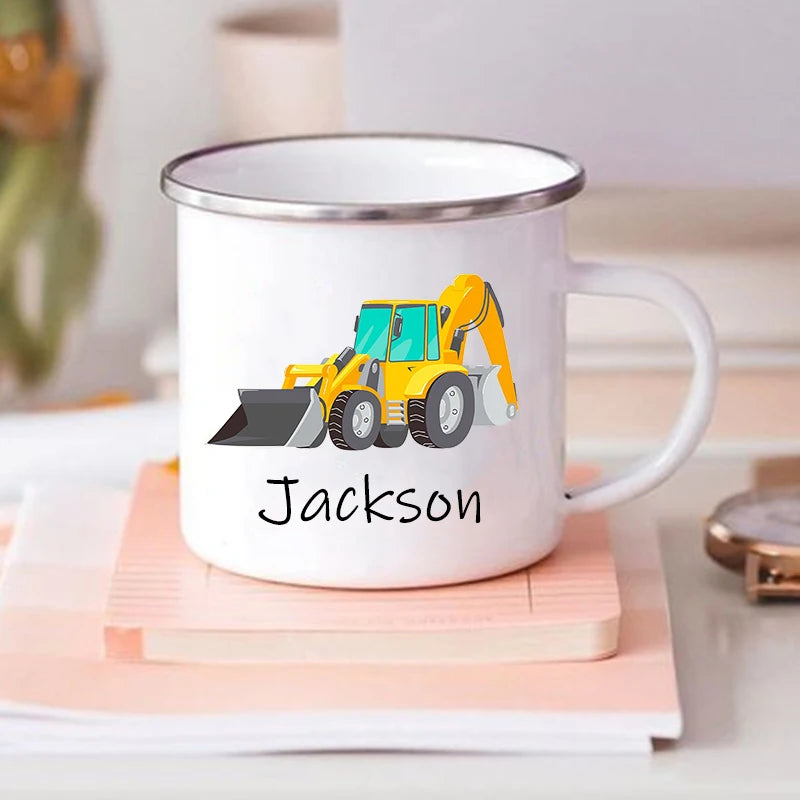 Personalized Kids Enamel Mug – Custom Car Name Birthday Gift