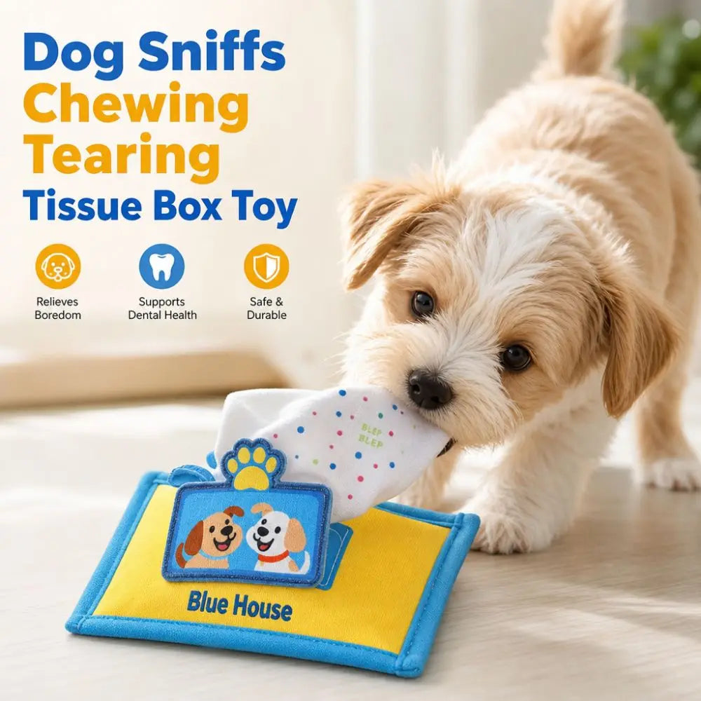 Dog Tissue Box Sniff Toy – Crinkle Squeak Enrichment Toy
